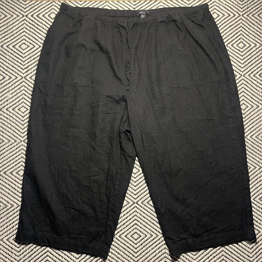 Ellos 26 linen summer cut pant cropped black drawstring beach vacation wide leg